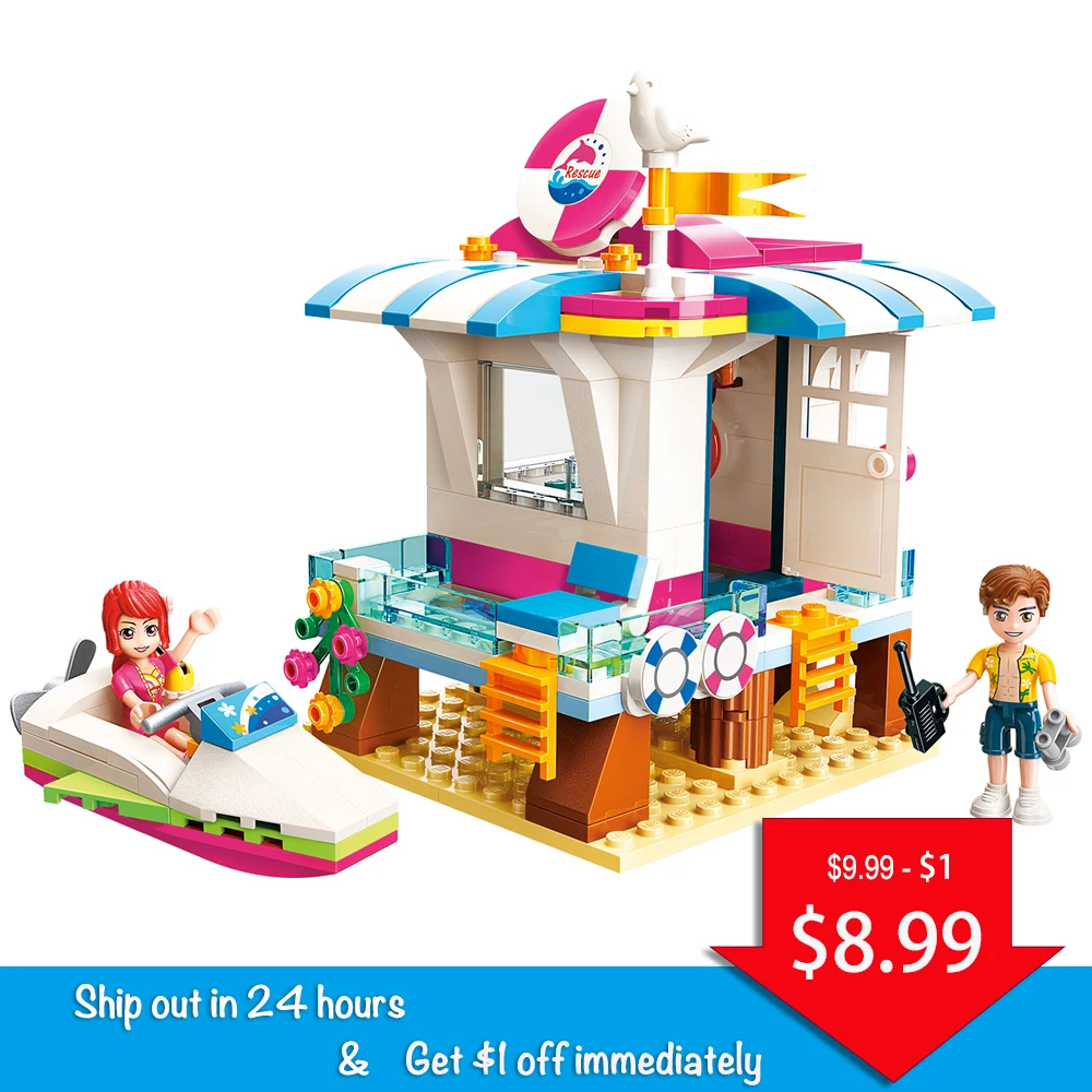 

Qman Fit Friends Series Seaside Rescue Cabin Set With Saving Boat Figures Lifeboat DIY Educational Building Blocks Toy for Gifts