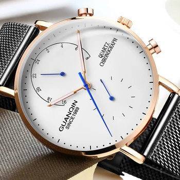 

GUANQIN Mens Watches Top Brand Luxury Luminous Clock Men Creative Business Stainless Steel Quartz Wrist Watch Relogio Masculino