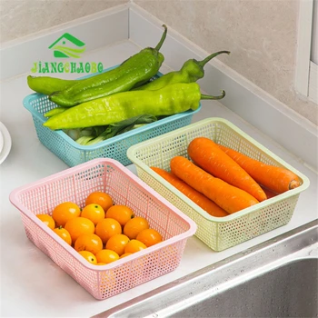 

JiangChaoBo Rectangular Hollow Drain Basket Kitchen Sink Set Household Small Plastic Vegetable Basket Wash Basket