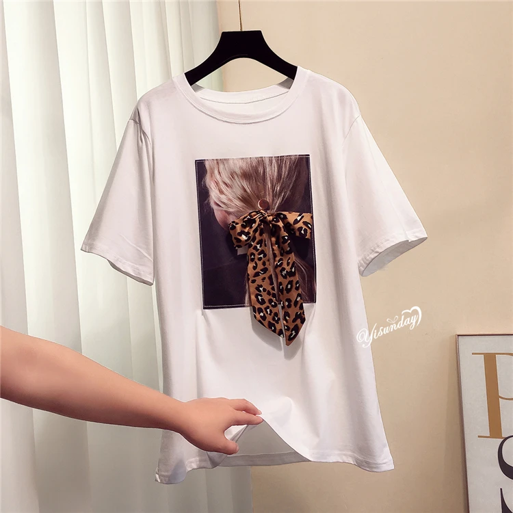 Neploe леопардовая нашивка на галстук, футболки, летние хлопковые футболки, Женские топы с коротким рукавом и круглым вырезом, свободные футболки с принтом 38701