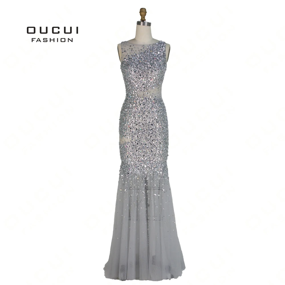 

Oucui Sexy Evening Dresses Formal Luxury Rhinestone O-Neck Sleeveless Gorgeous Mermaid Gowns Long Party Dress Robe OL102675