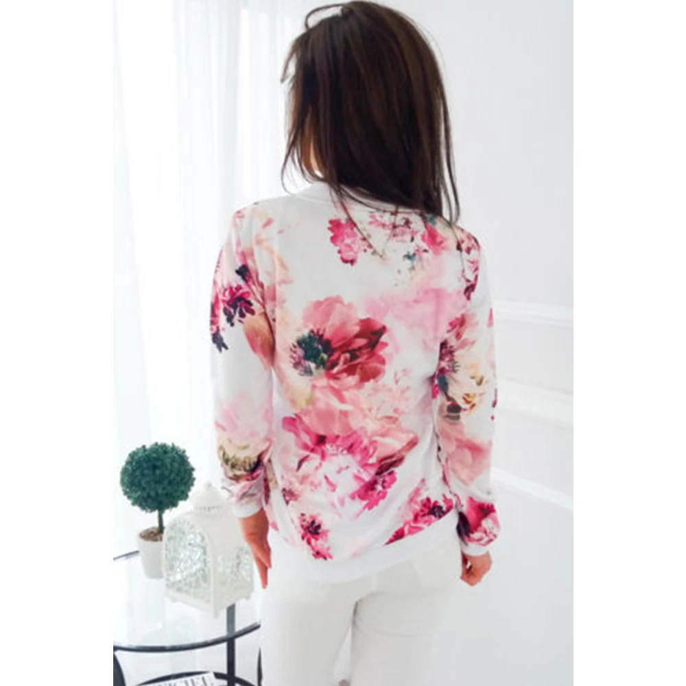 Floral Printed Women Bomber Jacket Plus Size Short Female Coat Zipper Chaqueta Long Sleeve Spring Women's Jackets