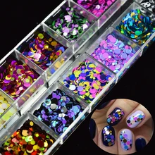 1 коробка блестящая круглая ультратонкая палитра блесток для ногтей смешанные размеры красочные Типсы для ногтей украшения Маникюр 3D аксессуары для ногтей