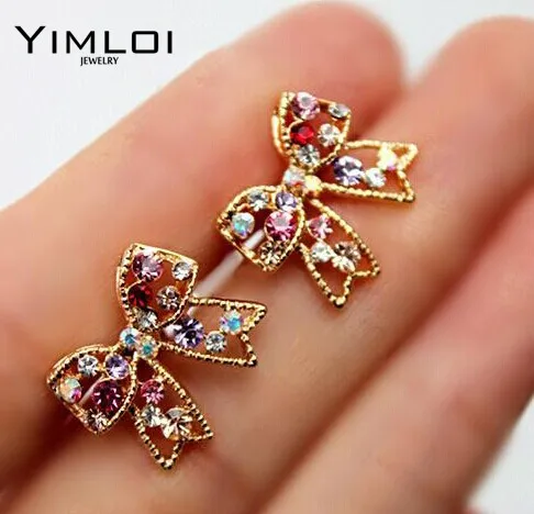 

Cute Fashion Graceful Colorful Rinestone Bowknot Stud Earrings Studs Bow Earring E127