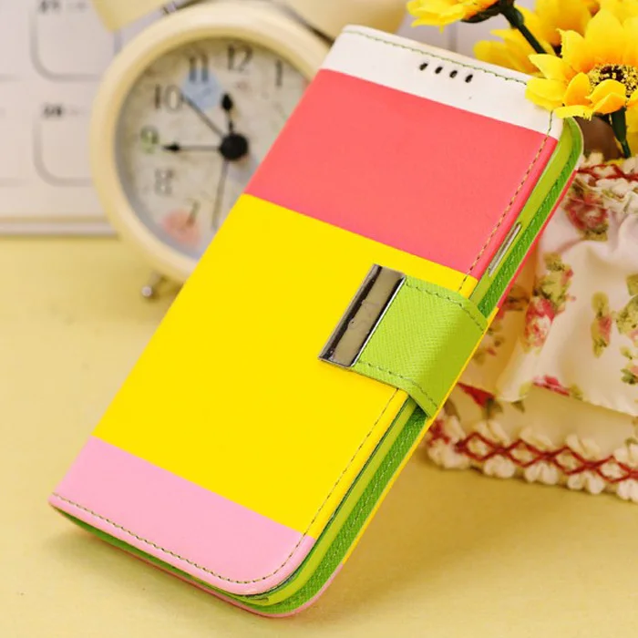 2014 Three Color Contrast Leather Front and Back Cover Phone Cases for Samsung I9500 Galaxy S4 Case 15pcs/lot Free Shipping KLD |