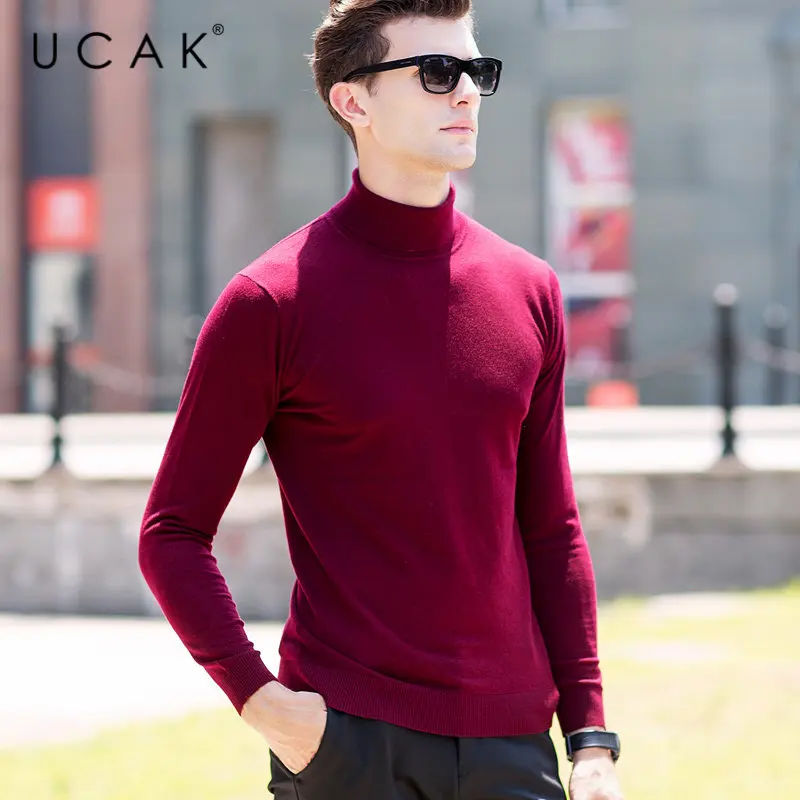 UCAK Brand Sweater Men Classic Casual Pull Homme Pure Merino Wool Pullover Men Autumn Winter Turtleneck 2