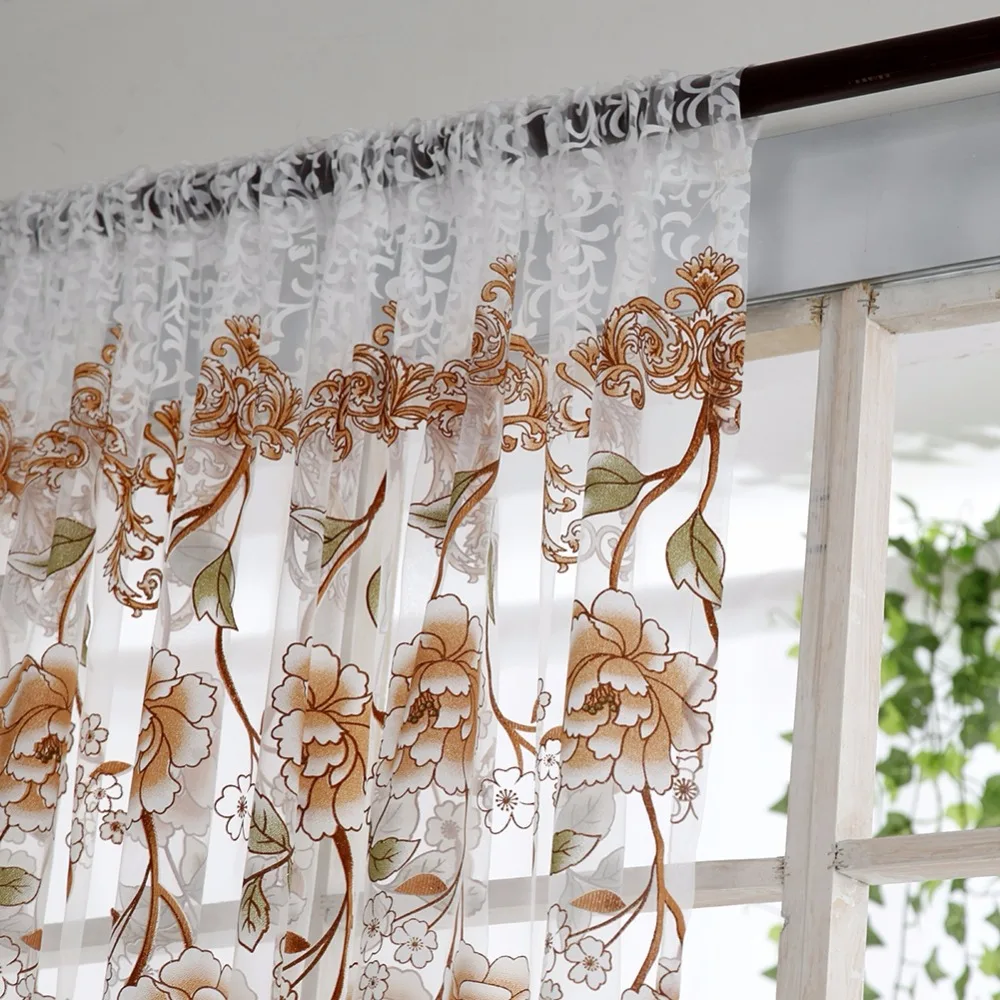 Flower Print Window Curtain Divider Tulle Voile Drape Panel Sheer Scarf Valances