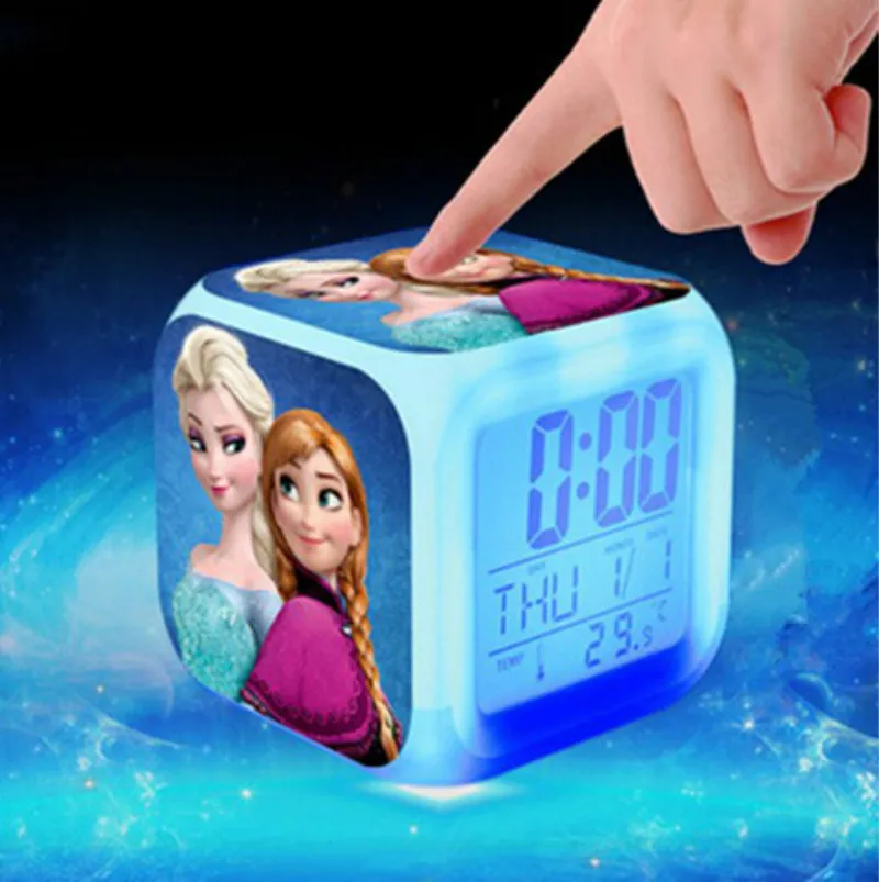 

Hot Sales Princess Elsa Anna Minions Pokemon go Digital Alarm Clock Color Changing LED reloj despertado Clock Kids Cartoon Toys