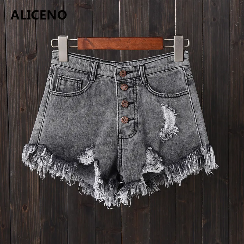 ALICENO, новинка, повседневные летние женские джинсовые шорты с кисточками, с высокой талией, открытые сексуальные джинсы, короткие, большие размеры, S-6XL, 5 цветов, 401 - Цвет: 401gray