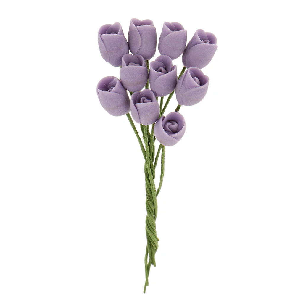 1:12 Mini Purple Clay Tulips Flowers for Dollhouse Miniature Garden Accs