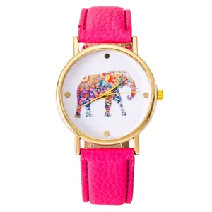 Новая мода Хиппи Слон часы женские золотистые Для женщин наручные Винтаж Искусственная кожа повседневные платья Женева Стиль Перевозка груза падения - изображение