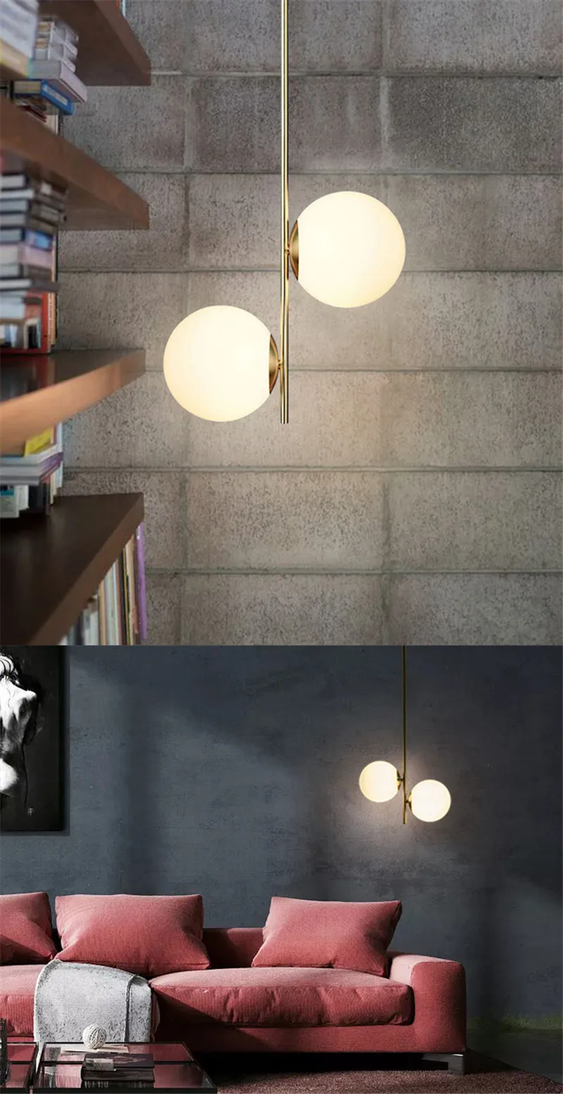 Pingente de Luz Decoração para Casa Moderno Bola Vidro Pendurado Lâmpadas Nordic Sala Estar Quarto Pingente Cozinha Luminárias Loft Luminária Led 3 High Quality Luzes e Iluminação