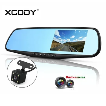 

Xgody 4.3'' Car Dvr Camera Auto Rearview Mirror Video Recorder Dual Lens Registrator Dual Lens Parking Monitoring Line Optional
