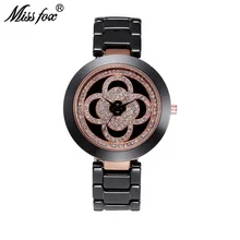 Miss Fox Creative Flower Ceramic Womens Watches Super Fashion Brand Female Wristwatches Full Rhinestones Water Resistant Watch