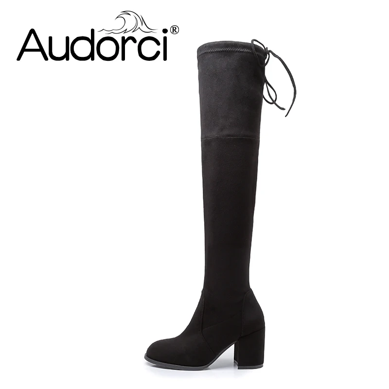 

Audorci 2018 Autumn Winter Women's Over Knee Fashion Knight Boots Woman Outdoor Casual Lightweight Heels Shoes Plus Size 34-43