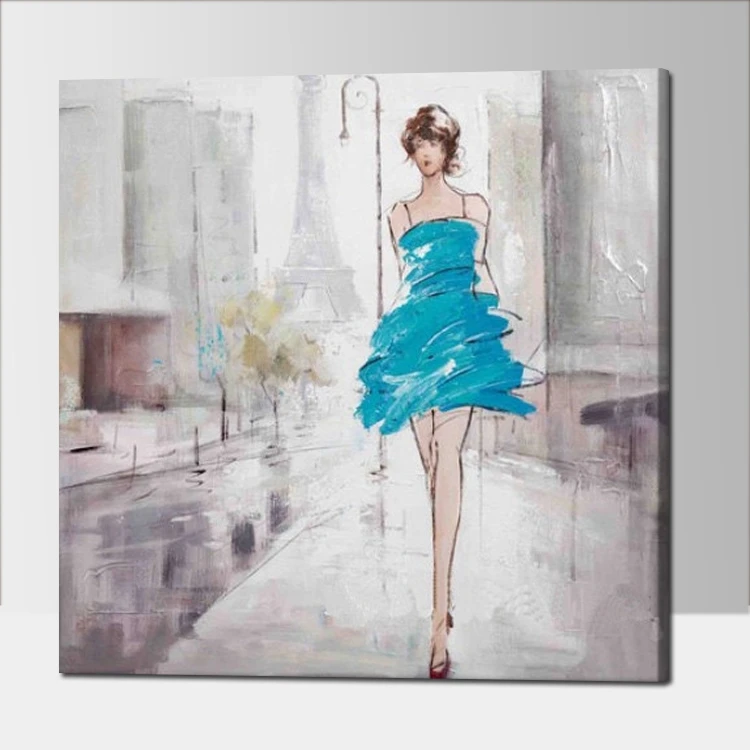 Acheter 100% grande toile à la main peinture à l huile belle fille dans le wall street art photo décoration pour salon non cadre