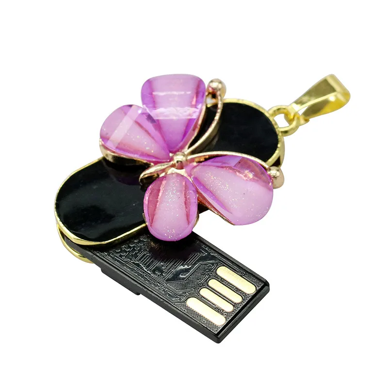 Кристалл USB Flash Drive Стик флэш-диск 4 ГБ 8 ГБ 16 ГБ 32 ГБ 64 ГБ Jewelry Цепочки и ожерелья цветок бабочка pen drive подарки