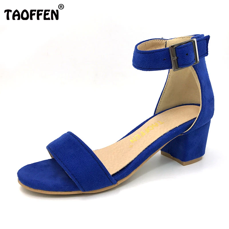 TAOFFEN Women High Heel Sandals Women Open Peep Toe Shoes Womens Lady Suede Leather High Quality