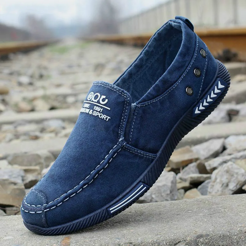 

Masorini Denim Mens Shoes Slip-On Loafers Spring Autumn Light Canvas Rubber Hard-Wearing Classical Male Casual Footwear XX-023