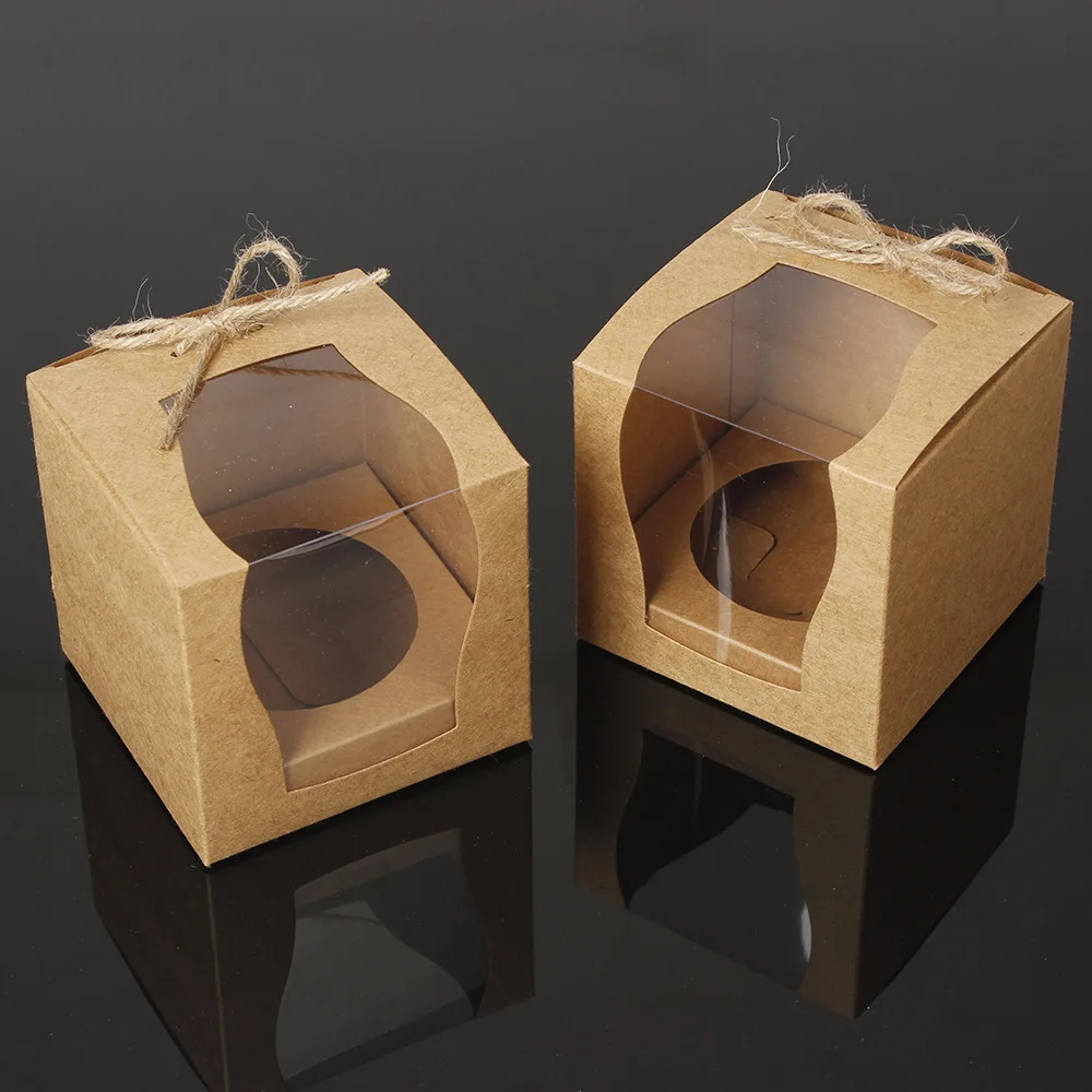 12PCS/LOT Brown Kraft Paper Cupcake Box Cake Box With Window Wedding
