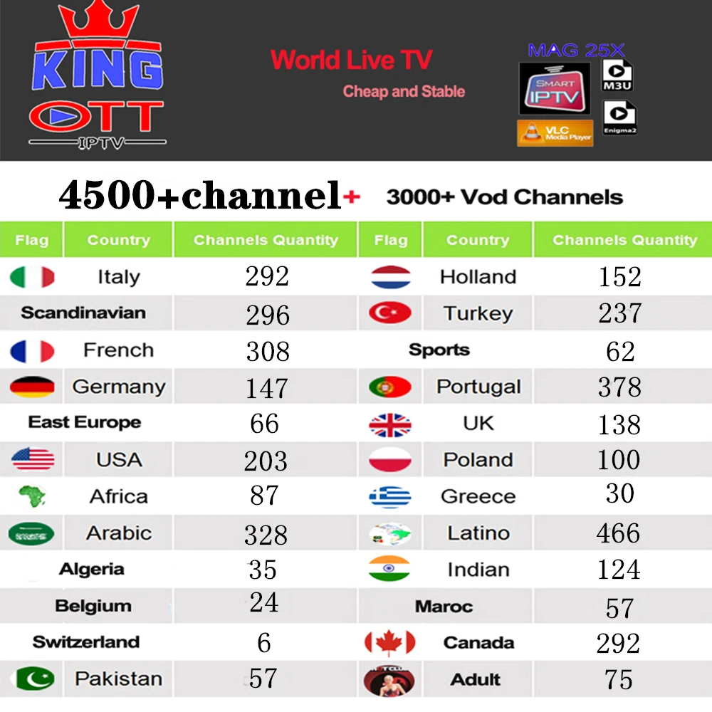 Подписки Iptv Франции Espa Испания Германии голландский Турция Португалии Italia Iptv взрослых M3u Vod для X96 H96 Mag Htv Android Tv box