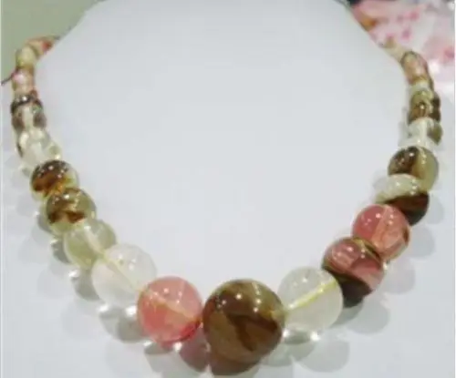 

FREE SHIPPING>> 6-14mm Watermelon Tourmaline Gems Beads Necklace 17 5.27