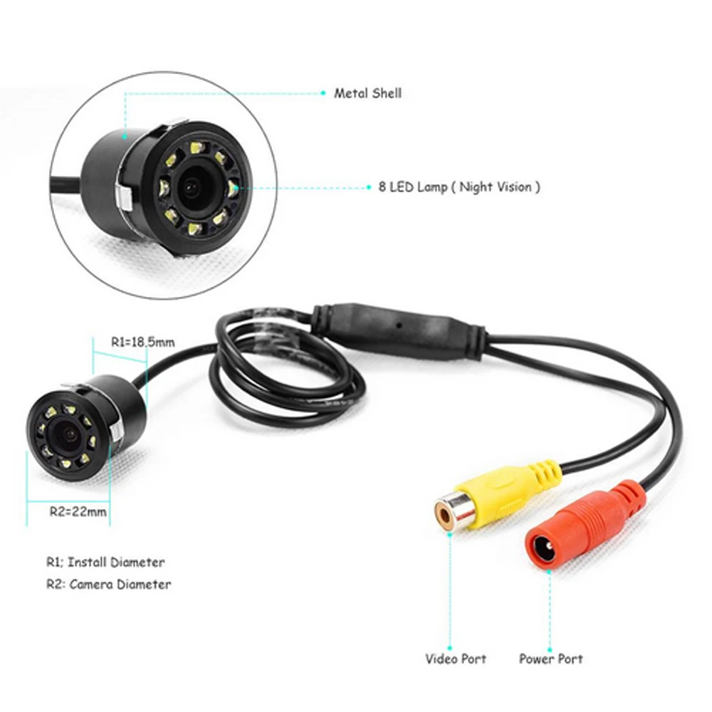 Podofo 18,5 мм Автомобильная камера заднего вида HD цветная камера заднего вида 8 светодиодный с функцией ночного видения 170 градусов Мини водонепроницаемая цветная CCD
