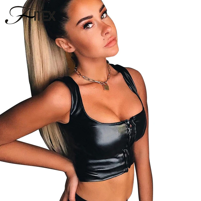 

PU Leather Strapless Tank Tops Women Sleeveless Summer Chic Vest Sexy Sheath Fitness Casual Tops Tees Street Style Crop Top