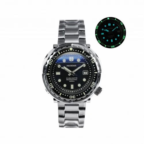 

Proxima Japan NH35A Tuna Diver Automatic Wristwatch Stainless Steel 200m Water Resistant Full Luminous Bezel Watch Mineral Glass