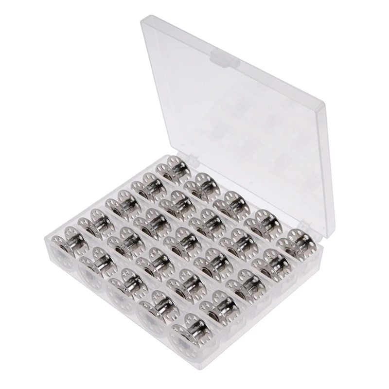 

25Pcs/box Clear Empty Bobbins Spool Metal Case With 25 Grid Storage Case Box for Brother Janome Singer Elna Sewing Machine Reels