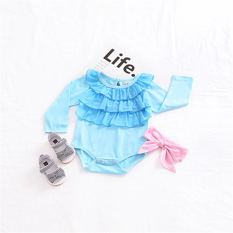 2018 Newborn Bodysuit Lotus Leaf Collar Baby Onesie Baby Bodysuit Toddler Bodysuit Baby Long