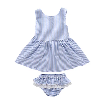 

2019 New Summer Girls Sleeveless Striped Dress +Lace Shorts Baby Set 2Pcs Newborn Infant Dress Baby Girl Clothes Beach Dress