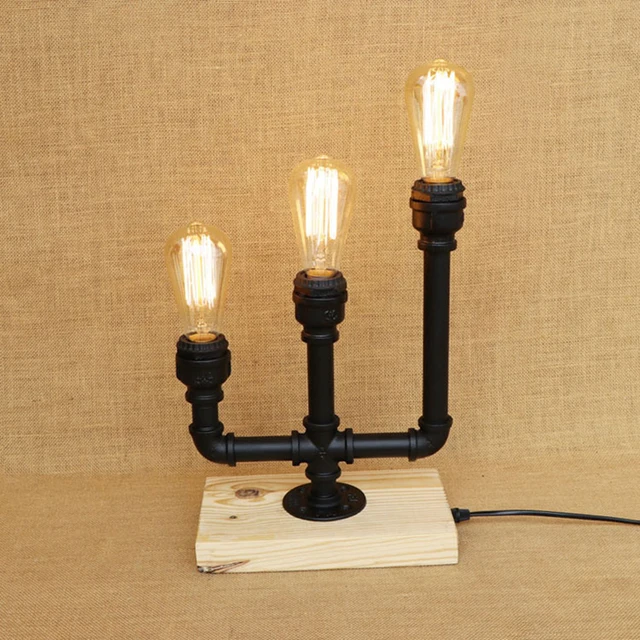 Vintage 3 Lights Iron Candlestick Table Lamp Wood Base With Vintage 3 Lights Iron Candlestick Table Lamp Wood Base With Switch E27 Led Light For Caffe Bedside Restaurant Study 220v