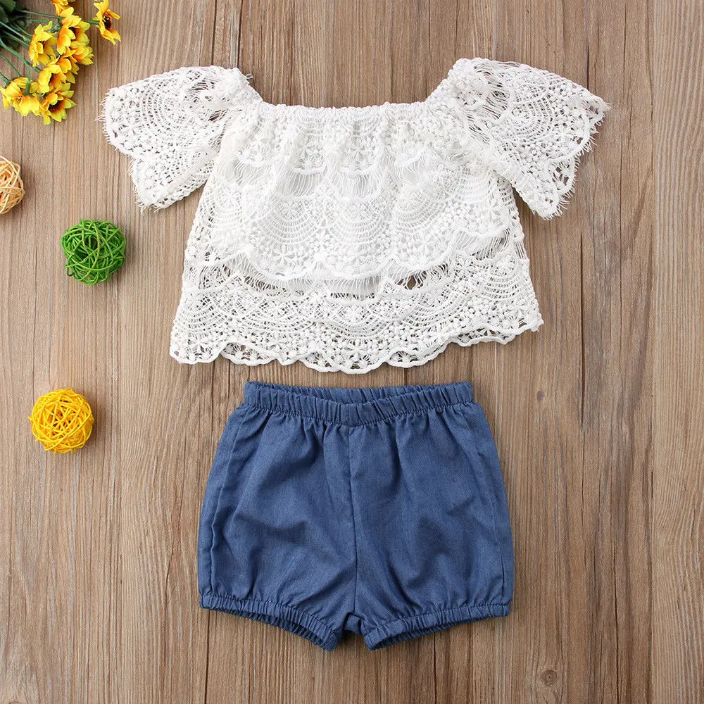 3 Pcs 2 Colors Toddler Baby Girl Kid Summer Off Shoulder Ruffle Asymmetrical Stylish Dress T-shirt Top+Shorts Pants Clothes Sets