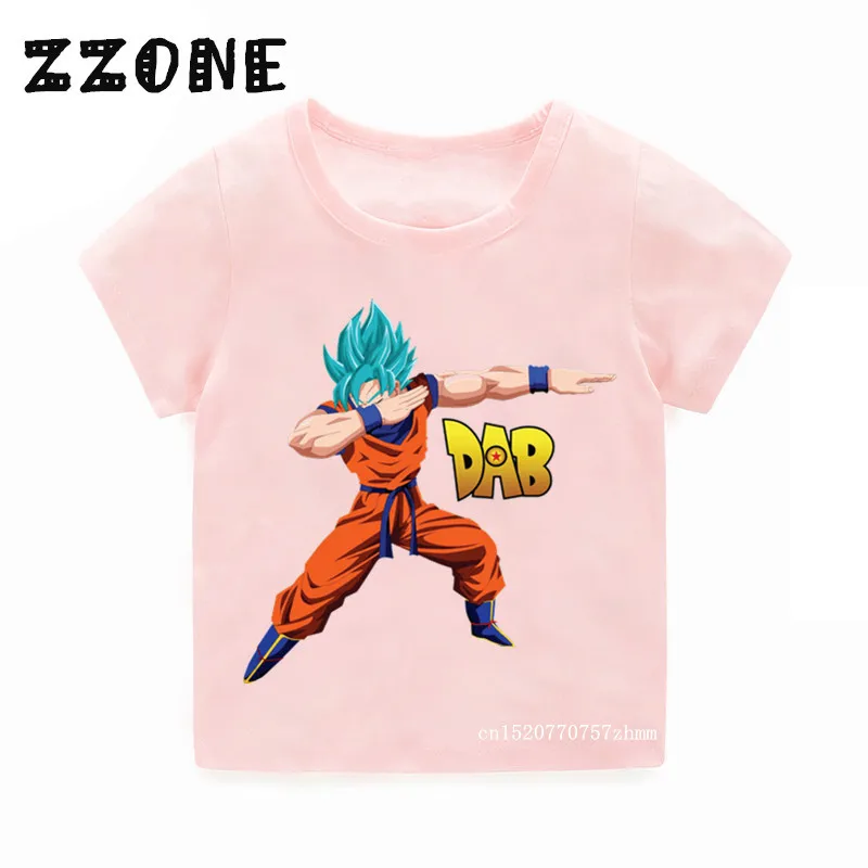 Модные вытирая Dragon Ball Z футболка Goku Прохладный Для детей, на лето, топы для мальчиков, одежда для девочек с рисунком из аниме детская футболка, 2184C - Цвет: Modal Pink