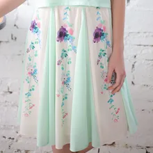 LYNETTE’S CHINOISERIE 2016 Summer Original Design Women High Quality Wicker Flower PrinT Cutout Lace Patchwork Chiffon Skirt