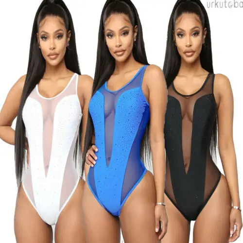 

Summer Women Swimsuit Push Up Mesh Backless Bikini Swimwear Bathing One-Piece Suits Spliced Monokini NEW Crystal