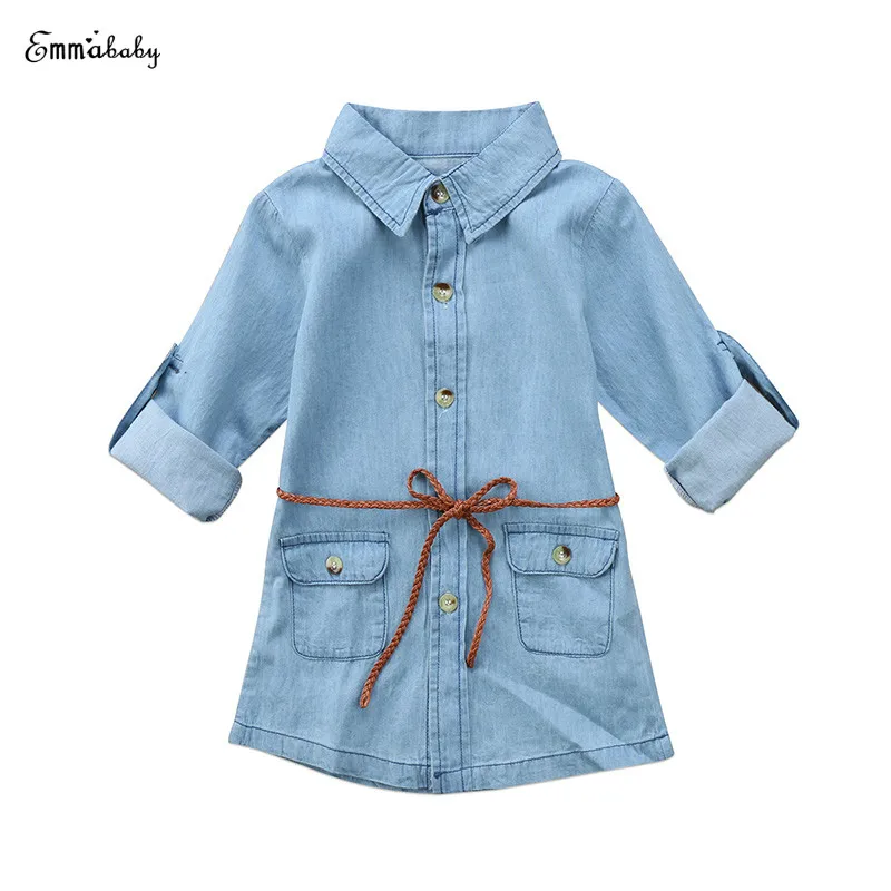 

Fashion Toddler Kids Girl Long Sleeve Denim Dress Long Sleeve Princess Child Casual Mini Dresses Jean Outfits Clothes 2-7Y