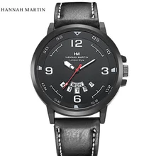 Luxury Brand Hannah Martin Men Sports Watches Men's Quartz Date Clock Man Leather Army Military Wrist Watch Relogio Masculino hannah martin men s watch luxury waterproof wrist watch men watch auto date fashion watches clock reloj hombre relogio masculino