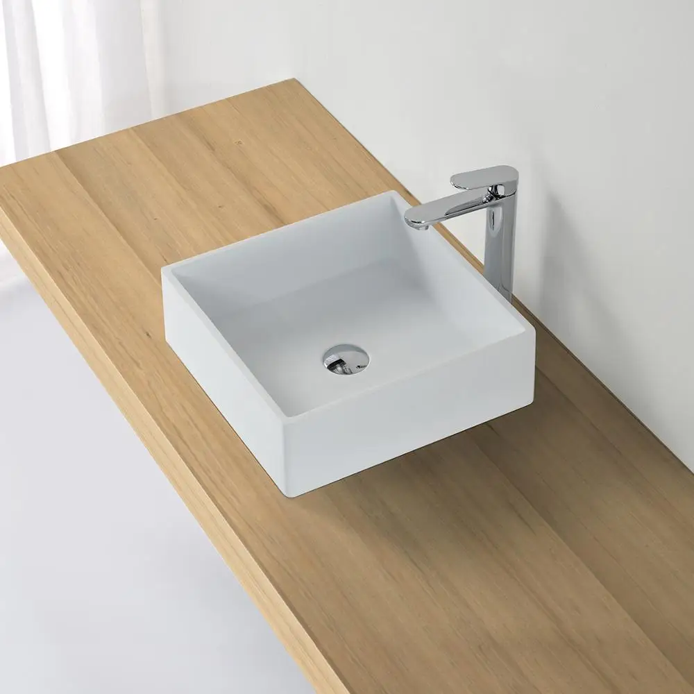 

KKR solid surface cUPC approval matt white square table top wash basin bathroom sink KKR-1382-1