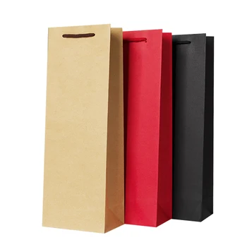 

12pcs 17x8x35cm Double support Paper Wine Bags Kraft Paper Hot-stamping Package Oliver Oil Champagne Bottle Carrier Logo Print