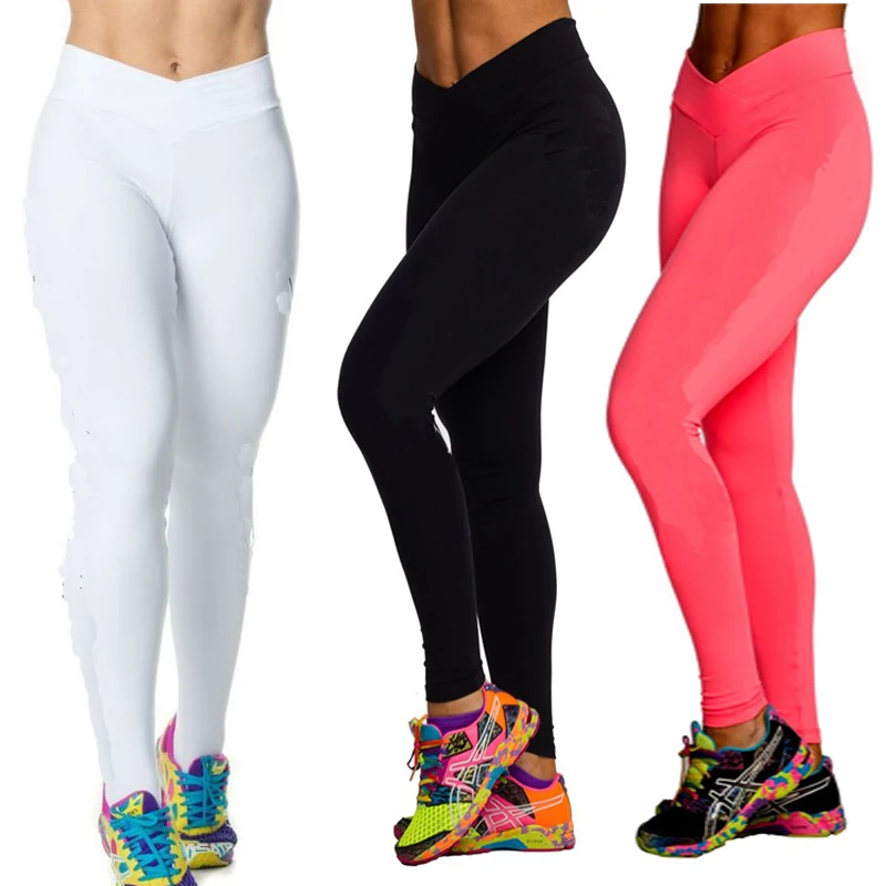 Solid Candy Color V Waist Sports Pants Women Leggings Stretched GYM ...