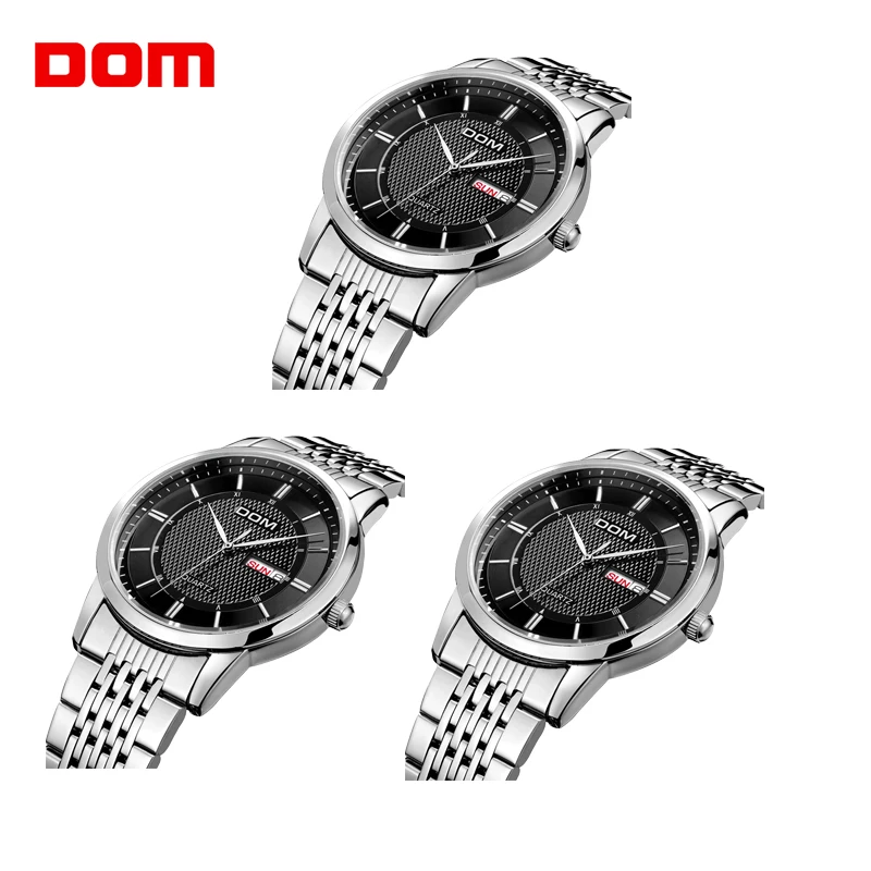 

3PCs Wholesale DOM Watch Men Luxury Dress Quartz Watch Stainless Steel Waterproof Auto Date Calendar Watch relogio masculino M11