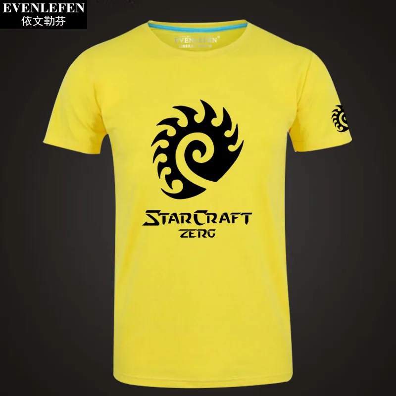 StarCraft 2 Protoss Zerg футболка с коротким рукавом мужская игровая хлопковая с полурукавом Студенческая Большая одежда летняя - Цвет: Yellow2