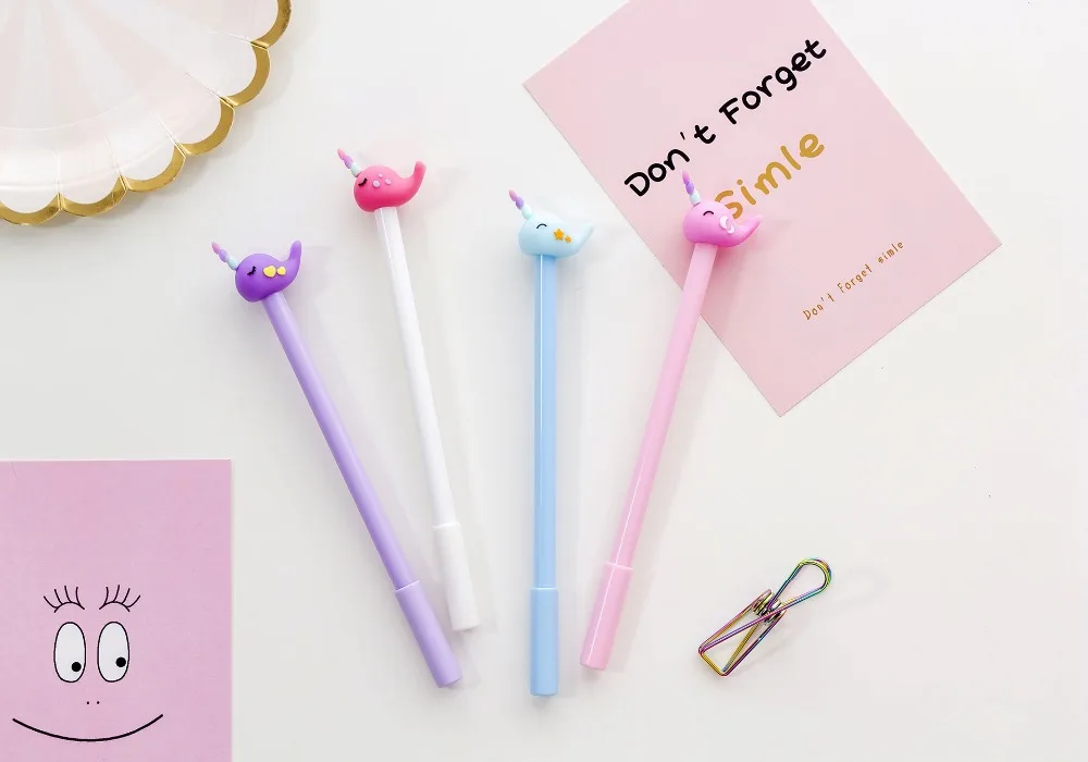 Unicórnio dos Desenhos Cor de Recarga de Canetas para Escrever Lote Animados Baleia Bonito Gel Pen 0.5 Milímetros Preto Presente Material Escolar Papelaria A6490 36 Pçs - 8 Cheap Canetas de gel