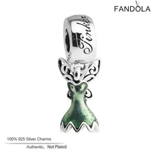 Стерлинговое Серебро 925 пробы, зеленая эмаль, колокольчик, платье, Висячие бусины, подходит для оригинальных шармов, браслет, agrice, сделай сам, изготовление ювелирных изделий