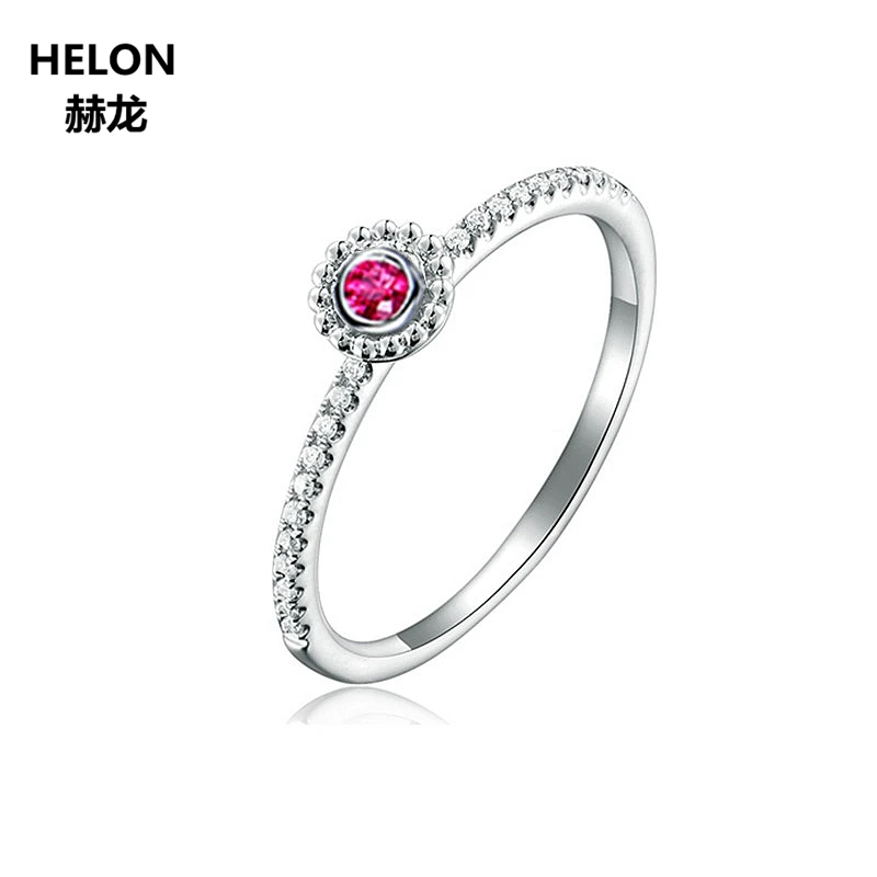 

Solid 14k White Gold 0.11ct Natural Diamonds Engagement Ring 2.5mm Round Natural Ruby Women Wedding Band Fine Jewelry