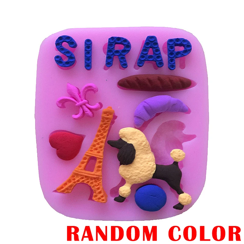 JX-LCLYL Paris Theme E.iffel Tower Dog Silicone Mould Cake Decor Craft DIY Icing Mold 10.3*7.8*1cm