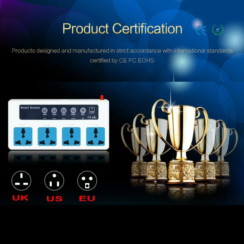 SC4-GSM Phone Call/SMS Remote Control GSM Power socket Wireless Smart Switch Socket 4 Outlets Home appliance Control Module