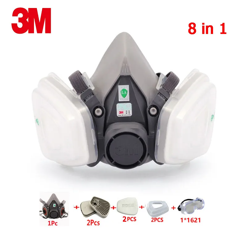 

3M 6200 Industrial Dust Mask Chemical Spray Paint Protective Respirator with PC Goggles Dust Poison Protection Safety Work Mask